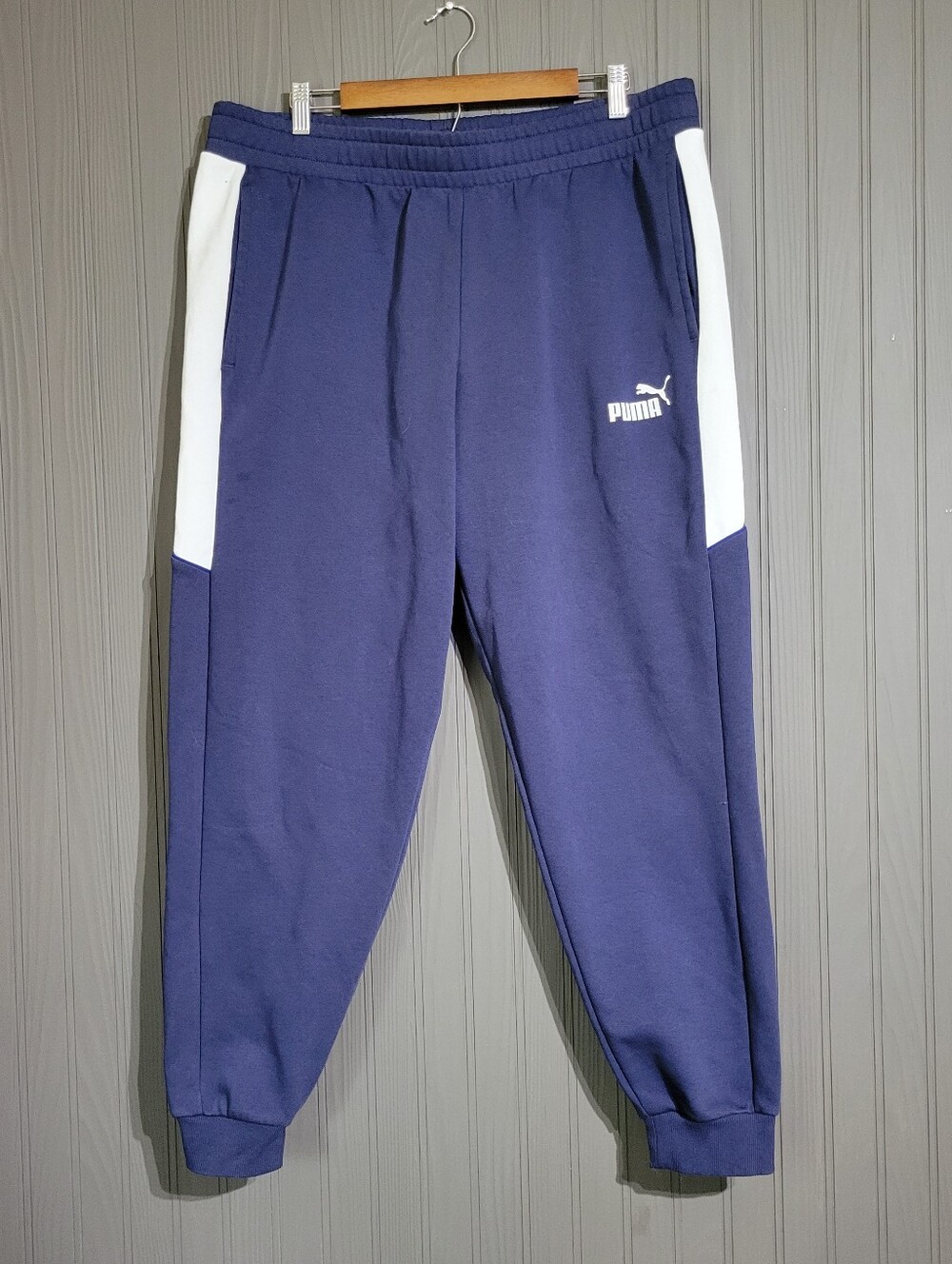 Puma Pipe Sports Fleece Jogger Sweatpants Pockets Elastic Blue White Men's XL